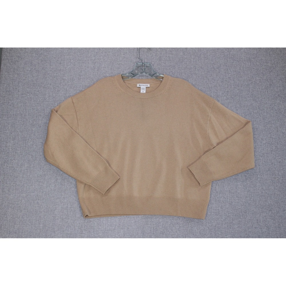 Athleta Sweater Merino Wool Cashmere Women M Tan Relaxed Crewneck Knit